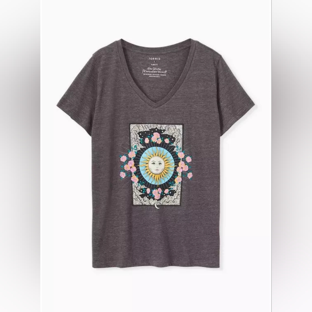 Torrid Charcoal Sun and Floral V-Neck Tee
